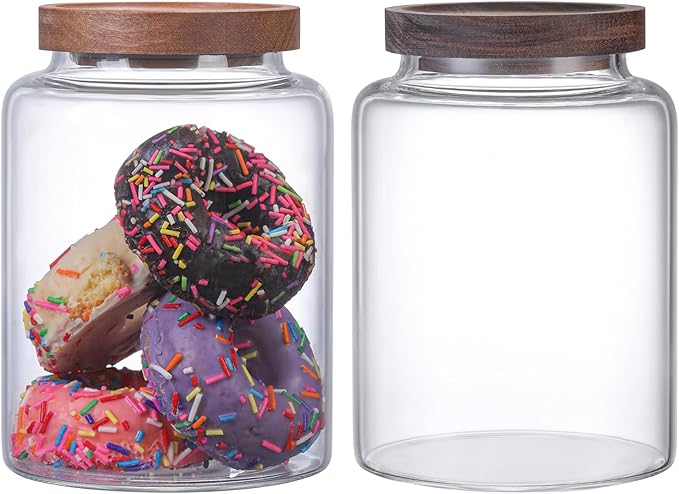 Vacuum Coffee Canister Glass Food Storage Jars With Airtight Lids Borosilicate Glass Coffee Canister Container for Coffee Beans & Grounds Tea Sugar Spices Kitchen (40oz（1200ml)-2 pack