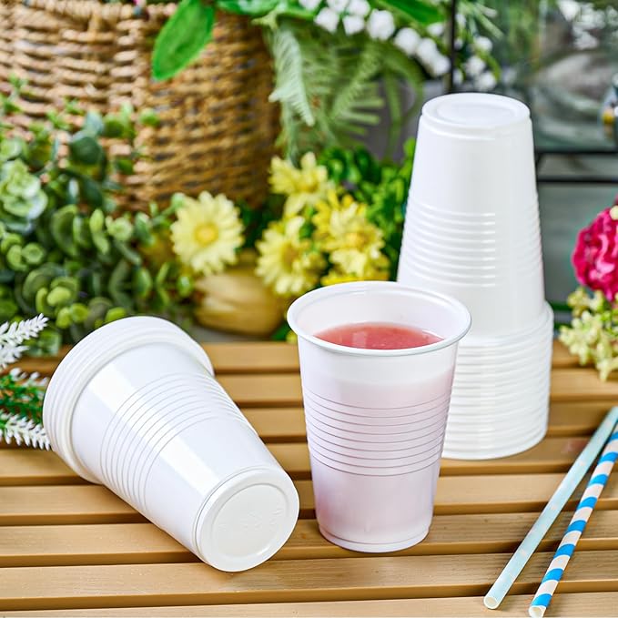 Lilymicky 2000 PACK 9 oz White Plastic Cups, 9 Ounce Disposable Drinking Cups for Birthday Parties, Picnics, Ceremonies