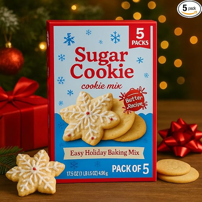Sugar Cookie Mix, 17.5 oz (Pack of 5) – Easy Holiday Baking Mix for Soft Christmas Cookies, Thanksgiving Desserts & Family Treats