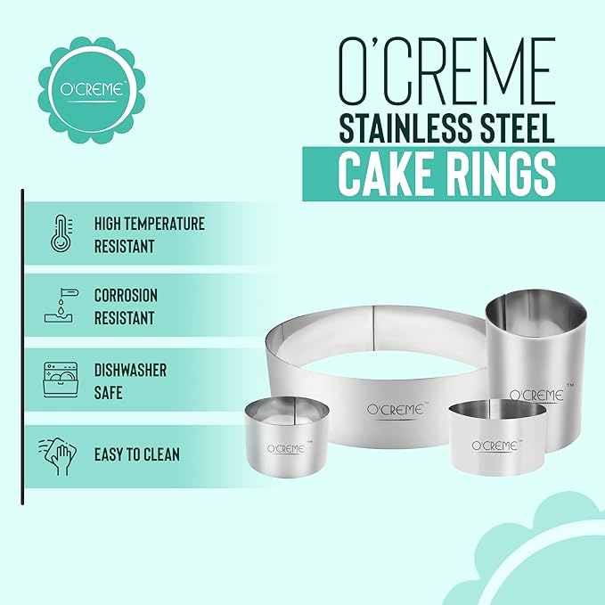 O'Creme Cake Ring Sturdy Stainless Steel Round Mousse Cake Ring Mold for Baking, Dessert Cake Decorating Pastry Rings 2-3/4 Inch Diameter x 1-3/4 Inch High