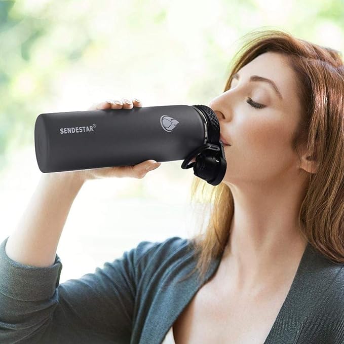 SENDESTAR Stainless Steel Water Bottle, Wide Mouth Water Bottle 24 oz with Straw Lid, Spout Lid, Double Wall Vacuum Insulated Leak Proof, Keeps Liquids Hot or Cold (Graphite)
