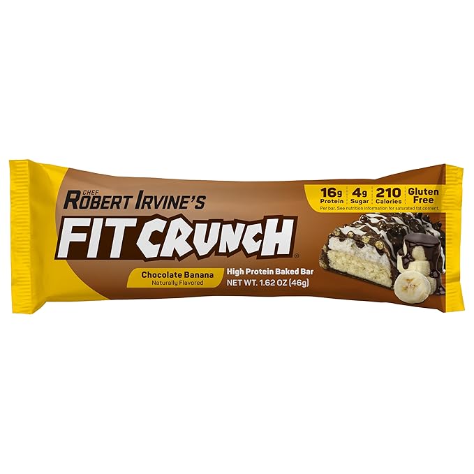 FITCRUNCH Snack Size Protein Bars, 6-Layer Baked Bar, 4g of Sugar, Gluten Free & Soft Cake Core (9 Bars, Chocolate Banana)