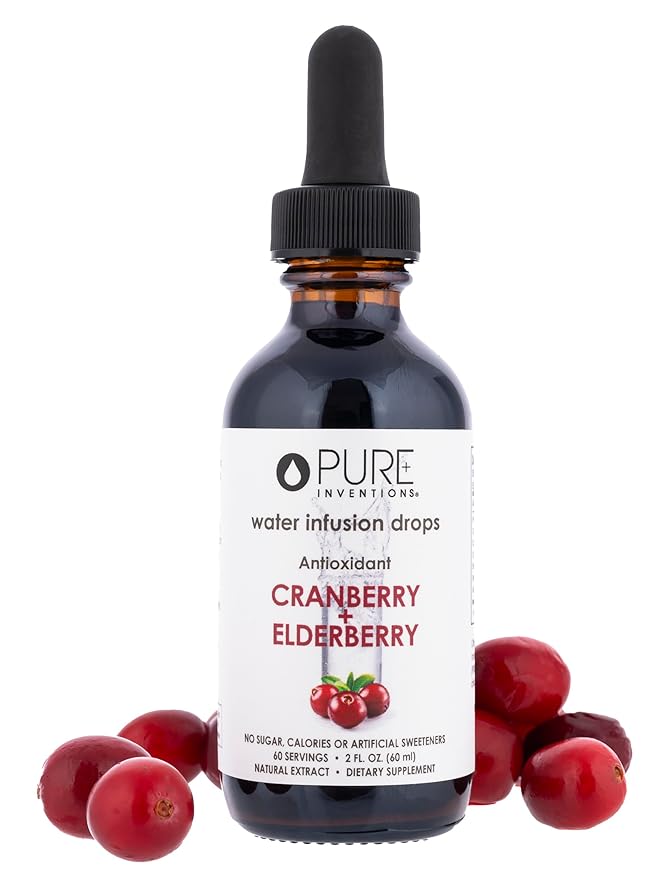 Pure Inventions - Cranberry & Elderberry Water Infusion Drops - Antioxidants & Electrolytes - Health & Wellness Drink -Immunity Support -Sugar Free, Zero Calorie, No Artificial Sweeteners -60 Servings