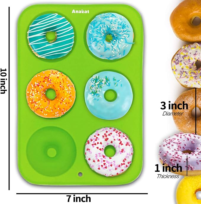 Anaeat 2 Pack Donut Pan Silicone Baking Mold, Just Pop Out! Non-Stick Doughnuts Baking Pans BPA Free for 6 Full-Size Donuts, Muffins, Cake Biscuit Bagels - Easy Clean, Oven, Dishwasher Safe (Green)