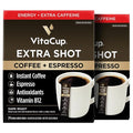 VitaCup Extra Shot Instant Coffee Packets with Espresso Shot, “Red Eye” High Caffeine, Bold Dark Roast w/Vitamin B12, Antioxidants, Premium Instant Coffee in Single Serve Sticks, 48 Ct