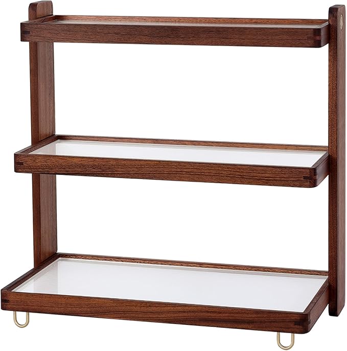 Coffee Mug Holder Wooden Cup Rack,3-Tier Acrylic Home Wood Mug Display Rack for Kitchen Countertops, Coffee Bars, Syrup, Cups, Stirrers