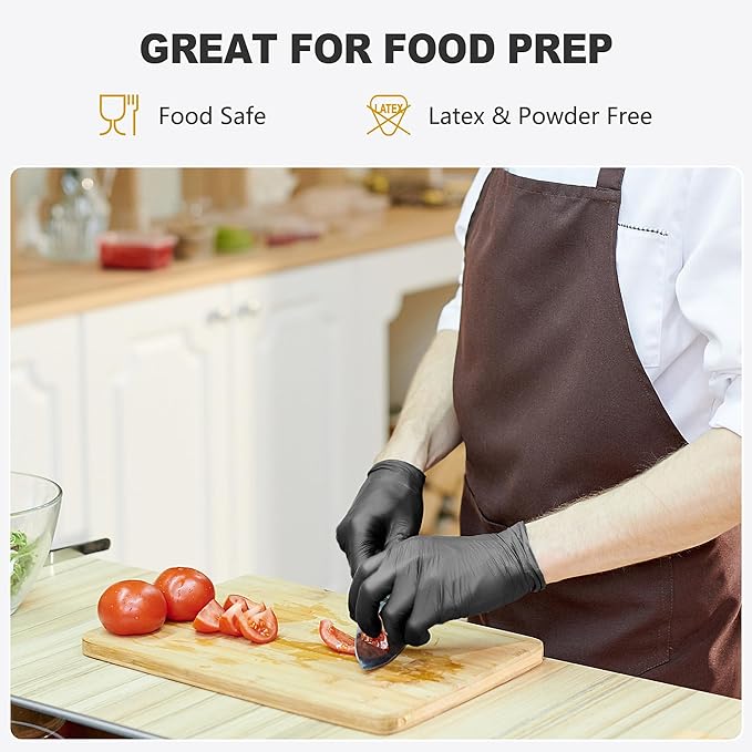 Black Vinyl Gloves, Food Grade Gloves Disposable Latex Free & Powder Free, Guantes for Cleaning Cooking Food Prep
