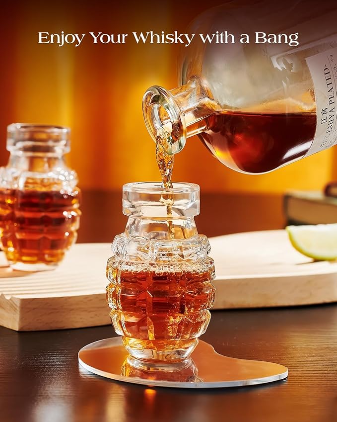 Kollea Grenade Shaped Shot Glass Set, Shot Cups with Heavy Base for Whiskey, Tequila, Vodka, Liquors, Set Of 6, 2.37 oz