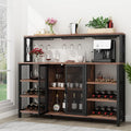 Bar Cabinet, 55 Inches Kitchen Sideboard Buffet Cabinet with Wine Rack Storage, Industry Coffee Bar Cabinet with Wine Rack and Glass Holder for Liquor and Glasses (Rustic)