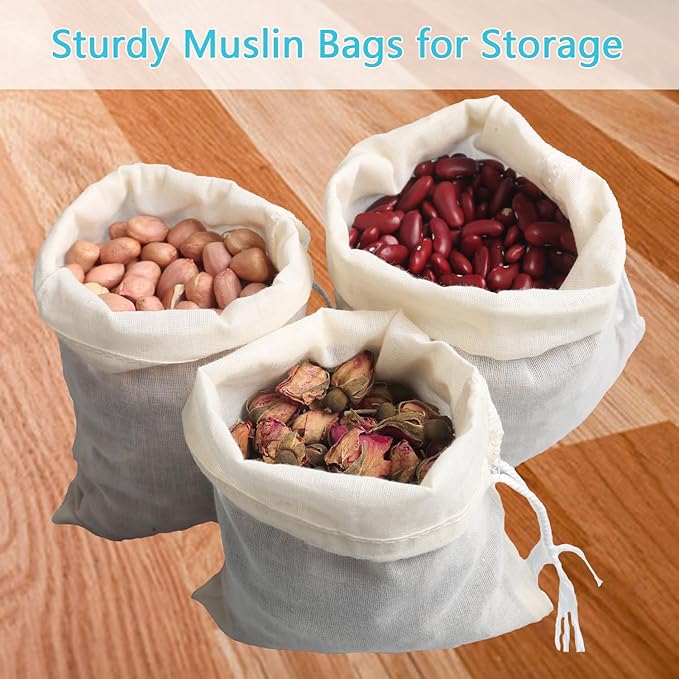 Eketirry Spice Bags, 10pcs Reusable Empty Tea Bags, Muslin Strainer Bags, Soup Bags for Cooking, Natural Cotton Fine Mesh Cheesecloth Bags for Cold Brew Coffee(6 x8Inch)