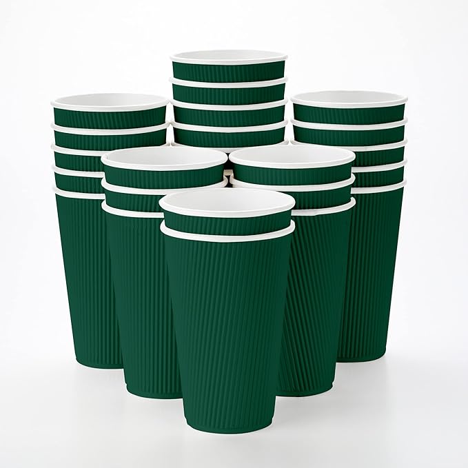 Restaurantware 12 Ounce Double Wall Disposable Coffee Cups, 500 Insulated Forest Green Paper Tumblers with Rolled Rim Design, Lids Sold Separately for Hot Drinks like Tea, Hot Chocolate and More