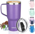 20 oz Insulated Coffee Mug with Ceramic Coating, Stainless Steel Travel Mug Tumbler with Handle Lid and Straw, Double Wall Leak-Proof Coffee Travel Mug Keeps Drink Hot and Cold (Purple)