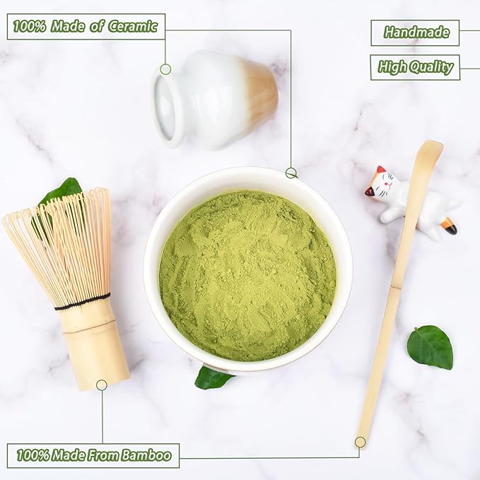 Matcha Tea Set, Matcha Accessories, Matcha Whisk Set Included Matcha Bowl, Bamboo Matcha Whisk, Scoop, Matcha Whisk Holder, Spoon Stand, Japanese Matcha Set for Beginners, Mocha
