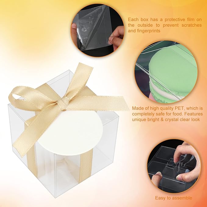 COTOPHER 5x5x5 Inches Gift Boxes 35 Pcs PET Material Cupcake Boxes Plastic Gift Boxes with Lids, Party Favor Boxes for Wedding Favors Baby Shower