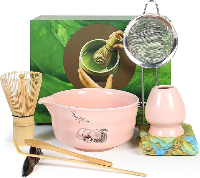 Matcha Whisk Set – 8 PCS Complete Ceremonial Grade Matcha Set, Premium Japanese Matcha Kit with Bamboo Whisk for Matcha Tea, Mixing Bowl, Scoop, Sifter and Matcha Whisk Holder