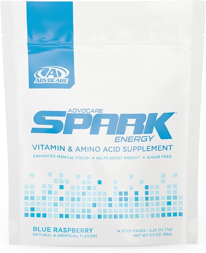 AdvoCare Spark - Energy Drink Mix - Vitamin & Amino Acid Supplement - Supports Energy & Focus* - Portable Immune Support* - Sugar-Free - Blue Raspberry, 14 Stick Packs (3.5 oz)