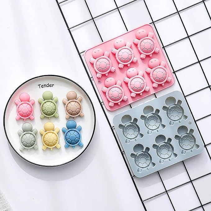 2 Pcs Turtle Ice Cube Molds, 6 Cavity Turtle Shaped Silicone Molds, for Chocolate, Candy, Jello, Wax Melts, Muffin, Cupcake Cake Decor, Gummies