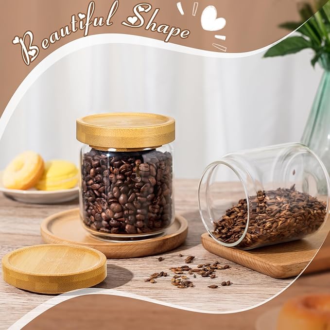 Irenare 16 Pcs 17 oz/ 500 ml Glass Canister Food Airtight Sealed Clear Borosilicate Glass Storage Jars with Lids Kitchen Spice Containers for Serving Coffee Sugar Tea Beans Candy Nuts Pantry (Bamboo)