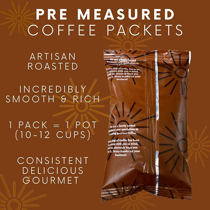 Sarasota Coffee Ground Packets | Gourmet Flavored Medium Roast Bulk Coffee Packs | Salted Caramel | Low Acid Mold Free Singles Individual Pouches for 12 Cup Coffee Maker | 2 Ounce Bags, 36 Count