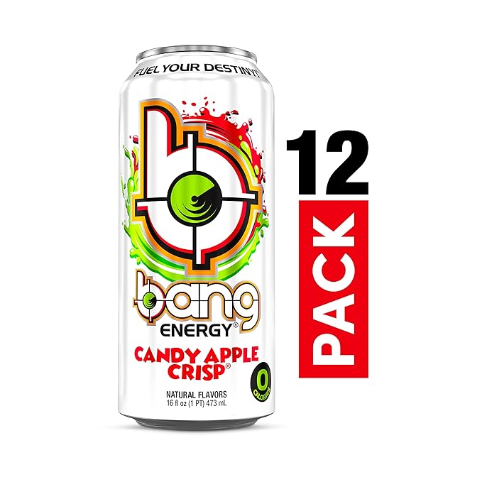 Bang Candy Apple Crisp Energy Drink, 0 Calories, Sugar Free, 16 Fl Oz (Pack of 12)