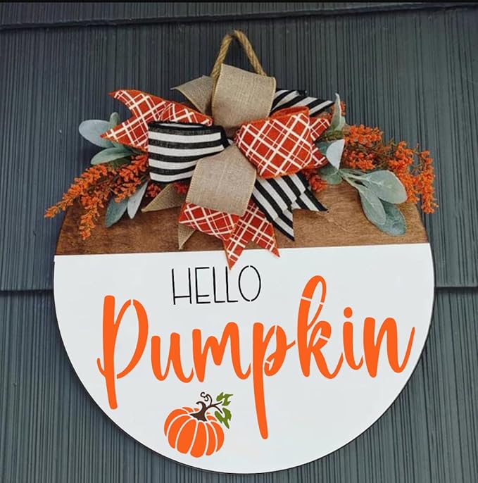 SUNVERSE Fall Stencils for Painting 12” Round Fall Stencil Hello Pumpkin Stencils Autumn Templates Thanksgiving Stencils for Wood Door Sign Porch Hanger Fall Wreath