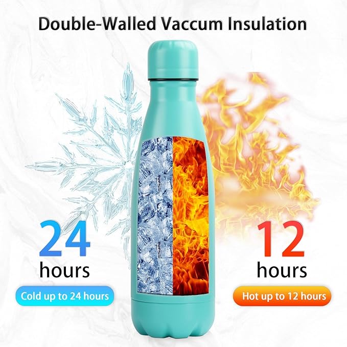 Insulated Water Bottle,12oz Stainless Steel Water Bottles with straw lid, Metal Sports Water Bottles for Boys,Girls, Double Wall Vacuum BPA-Free Flask for School, Sports & Travel-Turquoise