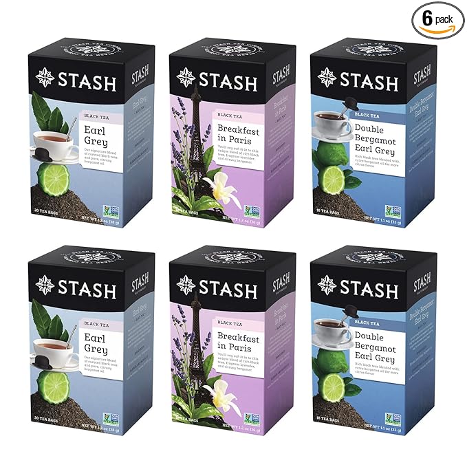 Stash Tea 6 Flavor The Earls Earl Grey Tea Assortment, 6 Boxes of 18 20 Tea Bags Each