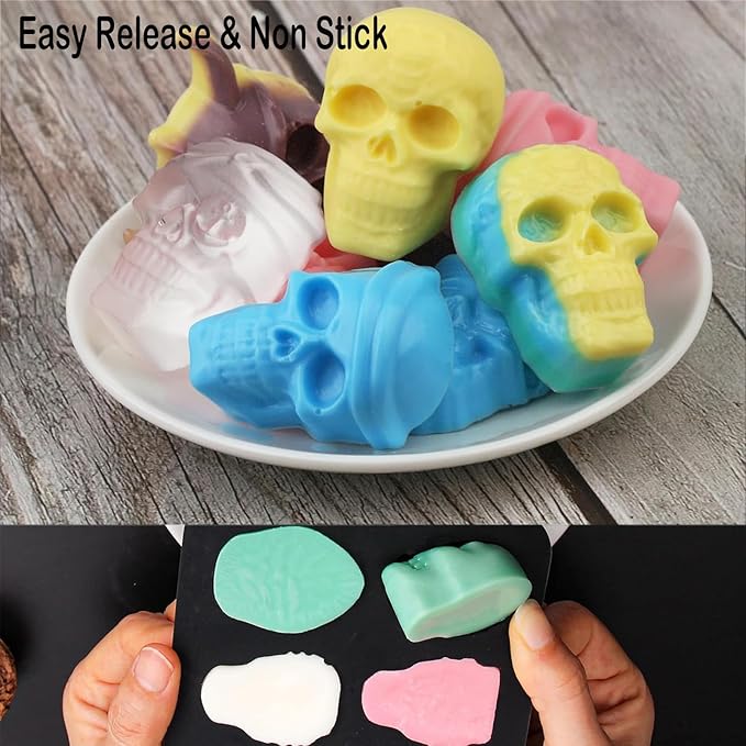 10 Cavity Skull Chocolate Molds,Halloween Silicone Skull Candy Mold for Jelly Crayon Resin, Pack of 2