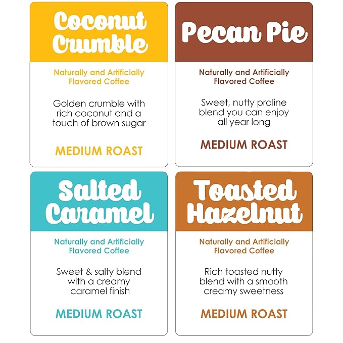 Donut Café - Gourmet Coffee Medium Roast Flavored Variety Pack – Pecan Pie, Coconut Crumble, Salted Caramel, Toasted Hazelnut – Single Serve Coffee Pods for Keurig K Cup Brewers – 80 Count