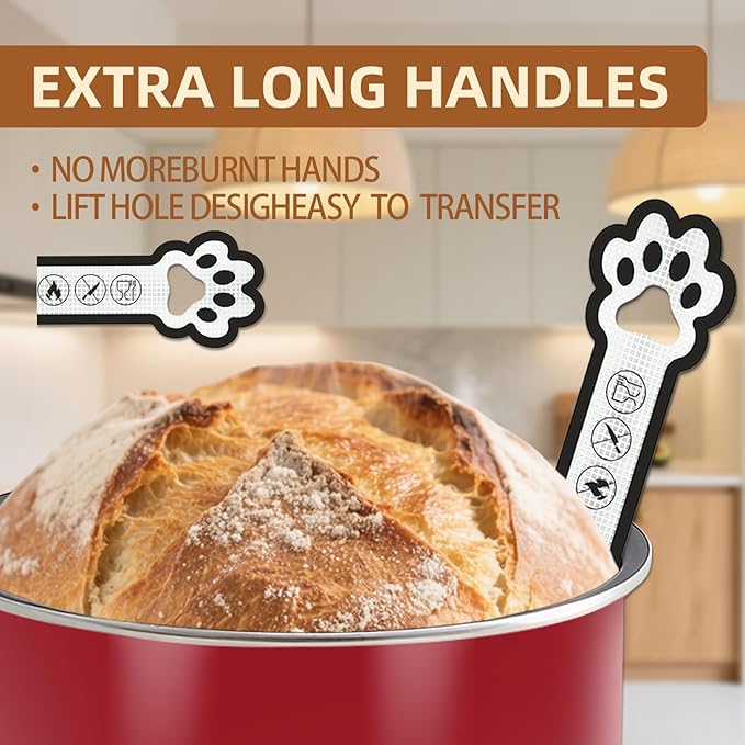 2-Pack Silicone Bread Sling for Dutch Oven – Fits 4–7 Qt Round Dutch Ovens – Heat Resistant Baking Mat with Handles, 0.7mm Thick, Oven Safe up to 446°F