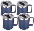 Volhoply 14oz Insulated Stainless Steel Coffee Mug with Lid Bulk 4 Pack,Double Wall Vacuum Travel Coffee Cup with Handle,Reusable Metal Cups Tumbler,Camping Mugs Keep Hot,Ideal Gifts(Navy,4)