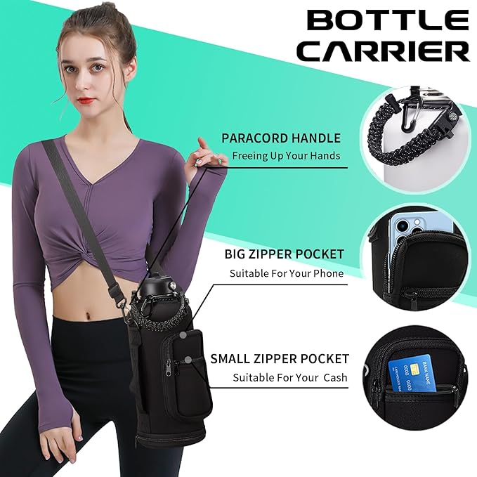 2/3 Gallon Water-Bottle with Straw & Spout Lids - 87oz Insulated Water Bottle Cold-48h Hot-24h, Men Women Stainless Steel Water Jug Travel Mug w/Strap Carrier Bag, Paracord Handle, Protective Boot