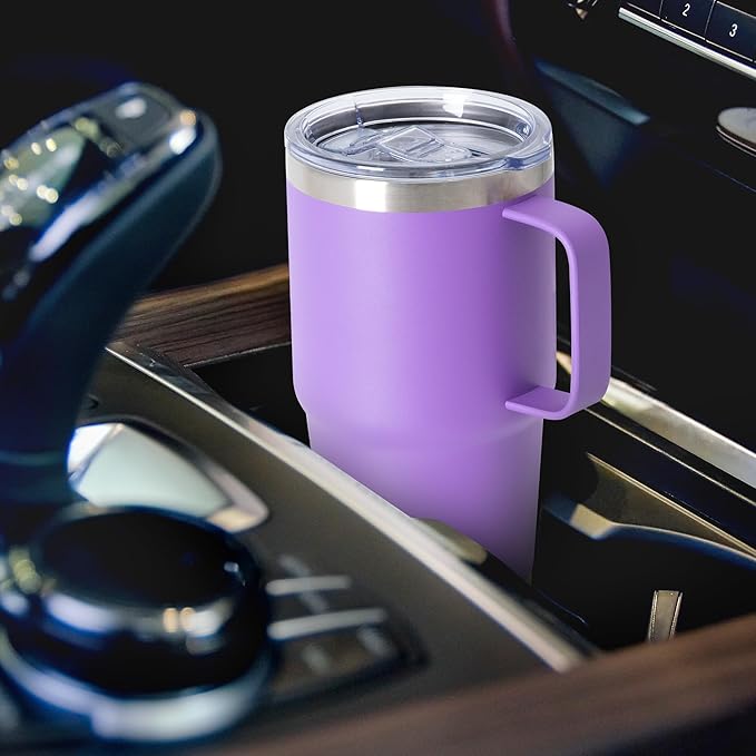 HASLE OUTFITTERS 20oz Tumbler Bulk with Lid, Stainless Steel Tumbler Bulk with Handle, Metal Insulated Travel Coffee Mug Set with Handle, Double Wall Vacuum Leak Proof Tumbler Cup, Purple 12 Pack