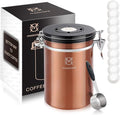 Airtight Coffee Bean Container - Co2 Valve Coffee Bean Canister with Scoop for Ground Coffee Large Copper 21oz