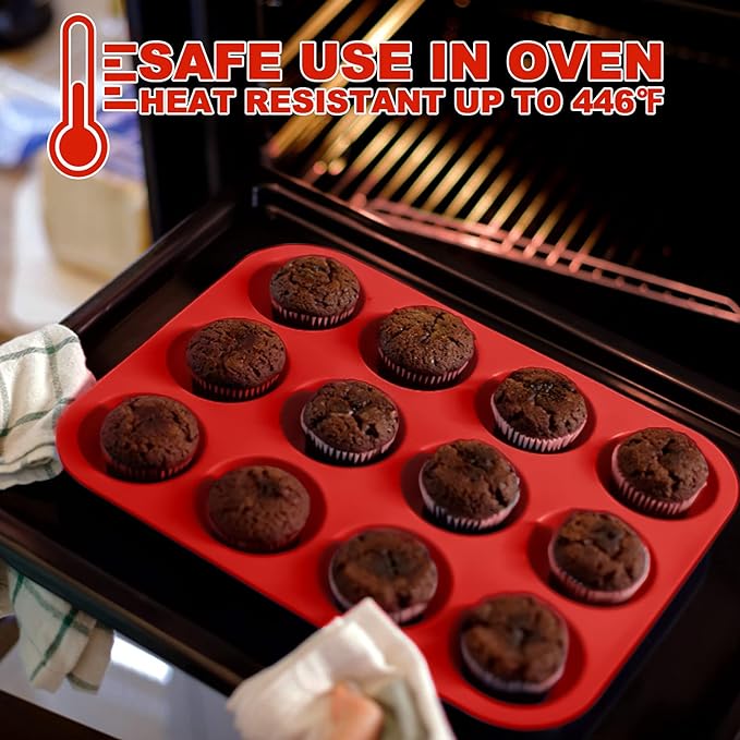 Anaeat Silicone Muffin Pan - Regular 12 Cups Cupcake Tray, Non-Stick Silicone Baking Molds for Making Muffin Cakes, Cupcake, Chocolate, Bread,Tart and Desserts, Just Pop Out