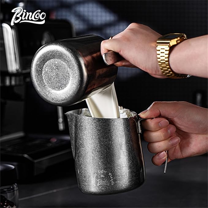 Bincoo Milk Frother Pitcher 500ml(17oz) - Stainless Steel Barista Milk Frothing Cup with Ice Crystals Design - Professional Espresso & Cappuccino for Coffee Machine,Latte Art