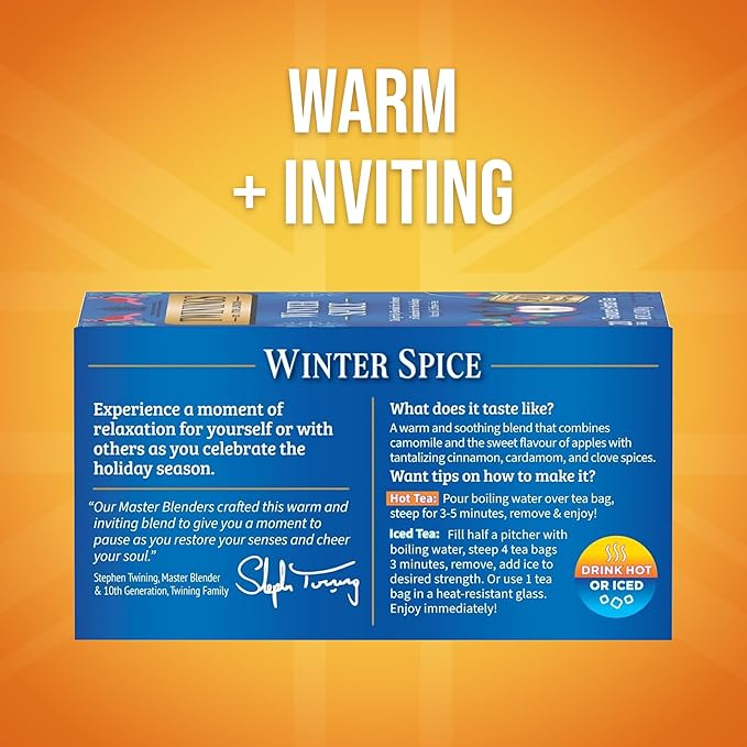Twinings Winter Spice Herbal Tea Individually Wrapped, 20 Count (Pack of 6), Camomile, Apple, Cinnamon, & Clove, Caffeine-Free, Enjoy Hot or Iced, 120 Teabags