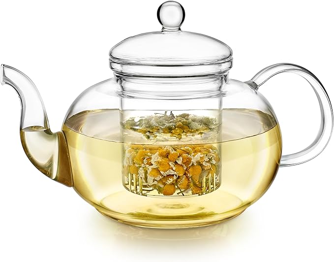 Teabloom Blossoms Glass Teapot – Stovetop and Microwave Safe Borosilicate Glass Teapot with Removable Loose Tea Glass Infuser (32 Oz) - Tea Purist's Choice