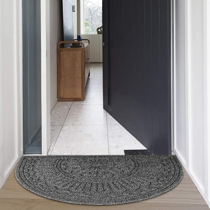 Mibao Door Mat Outdoor Indoor, 23.5" x 35.5", Half Round Door Mats, Non-Slip Front Door Mats Outdoor, Dirt Trapper Welcome Mats for Front Door, Back Door, Shoe Scraper, Grey