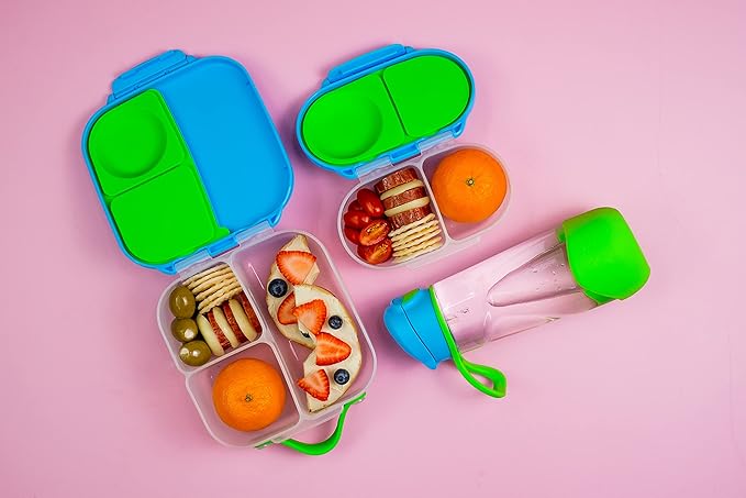b.box Snackbox | Mini Bento Lunch Box with 2 Leakproof Compartments | Ideal for Toddlers, Kids Lunch & Snacks | Fits Whole Piece of Fruit | BPA Free - Ocean Breeze