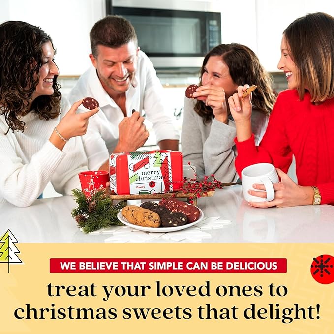 David's Cookies Merry Christmas Mini Cookies in Sweet Sampler Tin - Assorted Mini Christmas Cookies with Chocolate & White Chocolate Chip and Red Velvet - Gourmet Cookie Gift Basket for Holidays 14oz