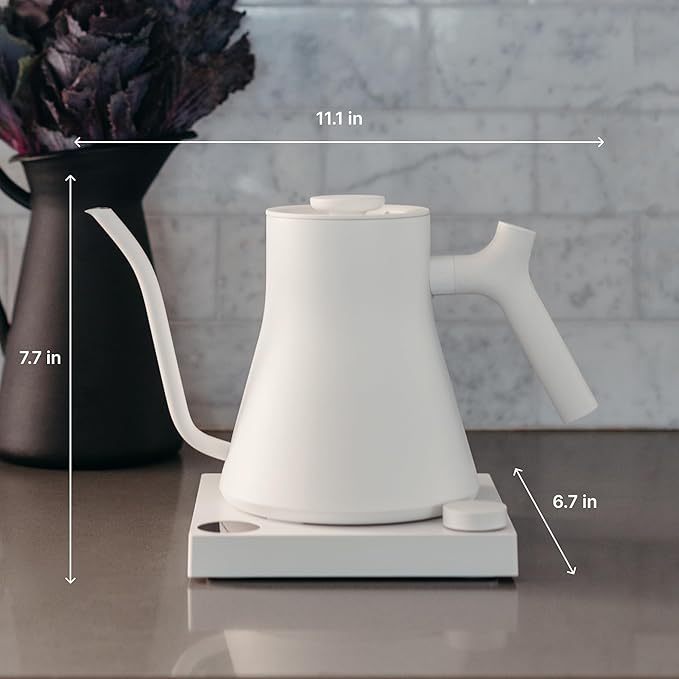 Fellow Stagg EKG Pro Electric Gooseneck Kettle - Pour-Over Coffee and Tea, Quick Heating, Precise Temperature Control, Scheduling, Built-in Brew Timer, Matte White, 0.9 Liter
