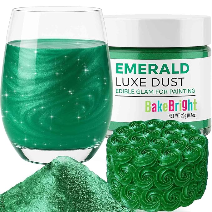 Bulk (20g) Luster Dust Edible Cake Decorations, Edible Luster Dust for Cakes, Green Edible Luster Dust for Cupcake Decorations, Cake Drip, Edible Paint, Green Edible Shimmer Dust for Drinks