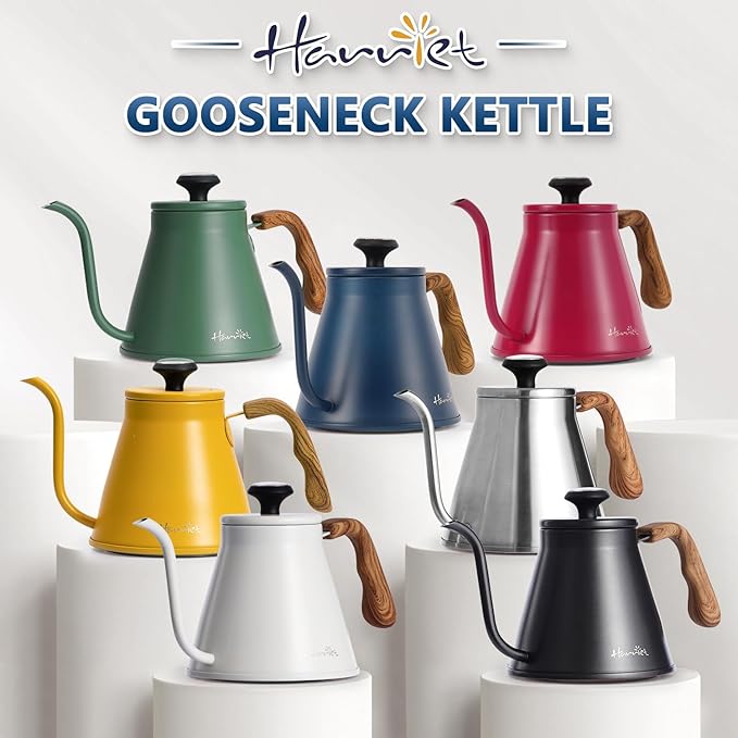 Harriet Gooseneck Kettle with Thermometer for Pour Over Coffee and Tea, 37 fl oz, Stainless Steel, Durable 3-Layer Base, Ideal Spout for Precision Pouring, Compatible with all Stove Tops, Blue