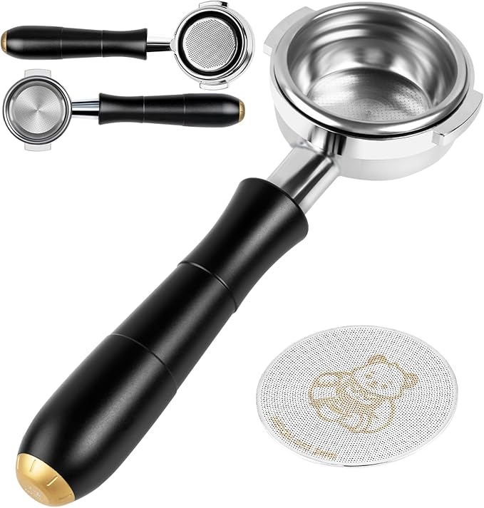 MEION 58mm Bottomless Portafilter&Puck Screen Kit Compatible for Gaggia 58mm, fit Gaggia Carezza, Gaggia Cubika Plus, Gran Gaggia Deluxe（Black）