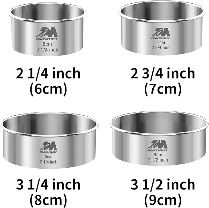 M JNGMEI 4 Pieces Stainless Steel Cookie Cutter Set Biscuit Cutter 2.25inch, 2.75inch, 3.25inch,3.5inch Biscuit Plain Edge Round Cutters Sizes Shape Molds Multiple Sizes