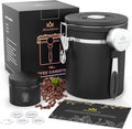 Coffee canister set for ground coffee with Date Tracker,Co2 Valve,Travel jar,Stainless Steel Kitchen Food Airtight storage container for Coffee Beans or Grounds,Tea,Sugar (16oz-Black)
