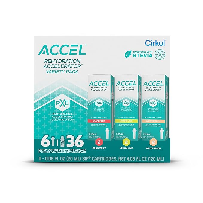 Cirkul Accel Flavor Cartridge Variety Pack with Electrolytes, 6-Pack (2 Grapefruit, 2 Lemon Lime, 2 White Peach), No Sugar, Zero Calorie Drink Mix
