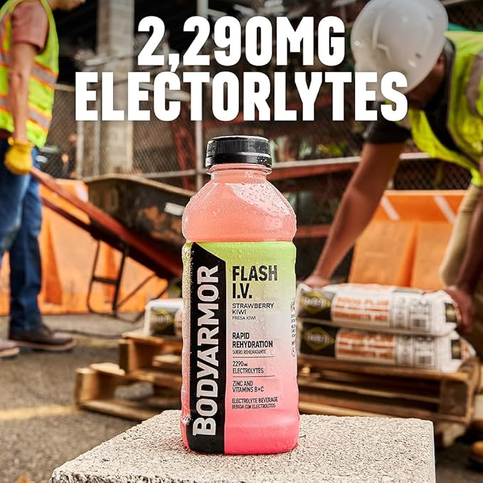 BODYARMOR Flash I.V. Zero Sugar Electrolyte Beverage, Lemon Lime, Hydration Drink For Rapid Rehydration, Post Workout Recovery, 20 Fl Oz (Pack of 12)
