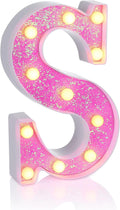 Foaky Pink Light up Letters，Pink Party Decorations,Girls Room Decor,Glitter Light Up Letters,Alphabet Letter Sign for Night Light Birthday Party Girls Gifts, Home Bar Decoration（S）
